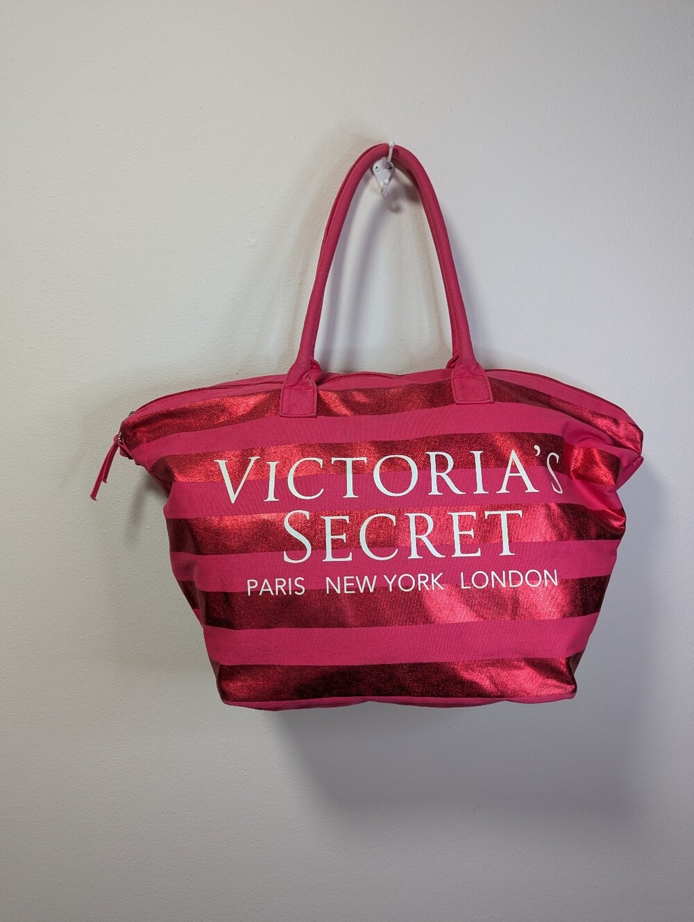 Victoria's Secret Pink Metallic Stripe Tote Bag